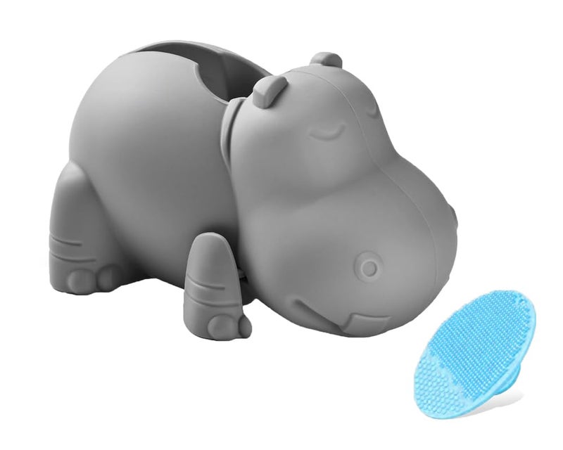 Mandoo Faucet Cover Bathtub Baby, Bath Spout Cover for Baby, Bath Faucet Cover for Kids, Tub Spout Cover Bathtub Faucet Cover Kids Safety, Protection Baby Universal Bath Silicone Toys Grey Hippo - Image 1